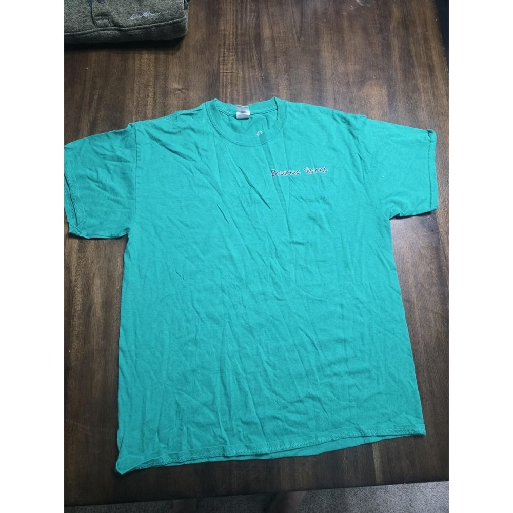 Brainiac Visions Graphic T Shirt Large Green Earth Back Print‎ Thinking Time Tee